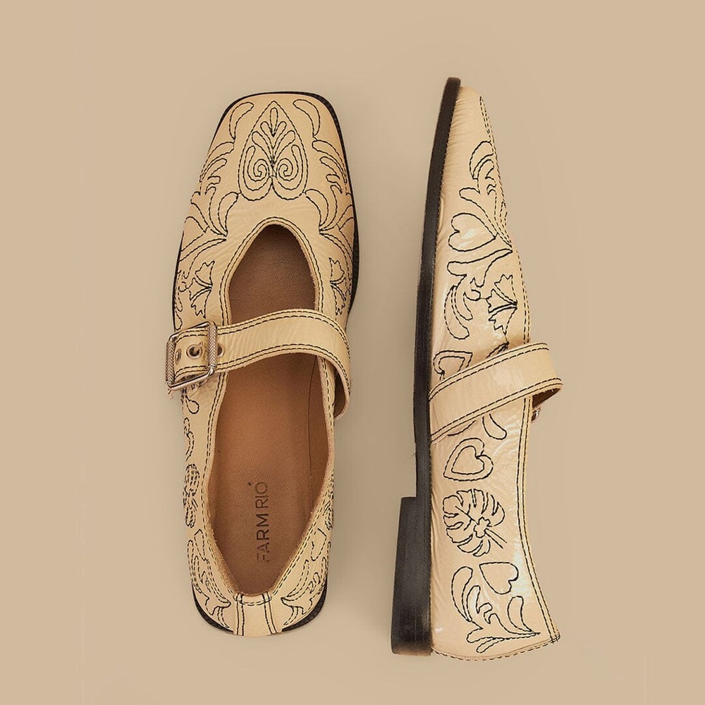 ISO Farm Rio Embroidered Square Toe Ballerinas